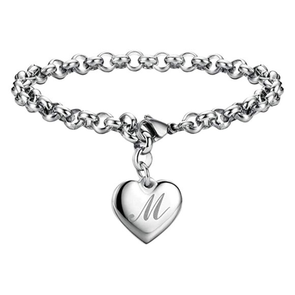 Initial Charm Bracelets For Teen Girls Stainless Steel Heart Charm Bracelets For Women 26 Letters Alphabet Bracelet Jewelry Gifts For Teenage Girls