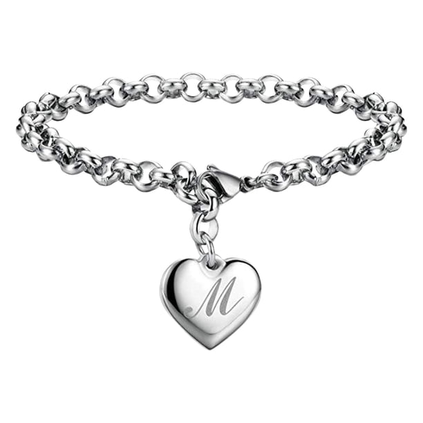 Pulseras con iniciales para adolescentes Pulseras con corazón de acero inoxidable para mujeres 26 letras Alfabeto Pulsera Regalos de joyería para niñas adolescentes