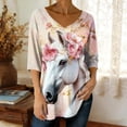 thumbnail image 2 of Women's Tops, Tees & Blouses Cotton,Horses Lover Shirt for Women Horse Racing Tops Tshirt Funny 3/4 Sleeve T-Shirt Casual Animal Graphic Tees, 2 of 5