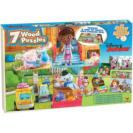 Disney Junior 7 Wood Jigsaw Puzzles in Wood Storage Box ...