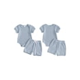 thumbnail image 2 of BemeyourBBs Newborn Baby Boys Summer Clothes Infant Boys 2 Pieces Outfit Waffle Knit Short Sleeve Solid Color Romper and Drawstring Shorts Set, 2 of 9
