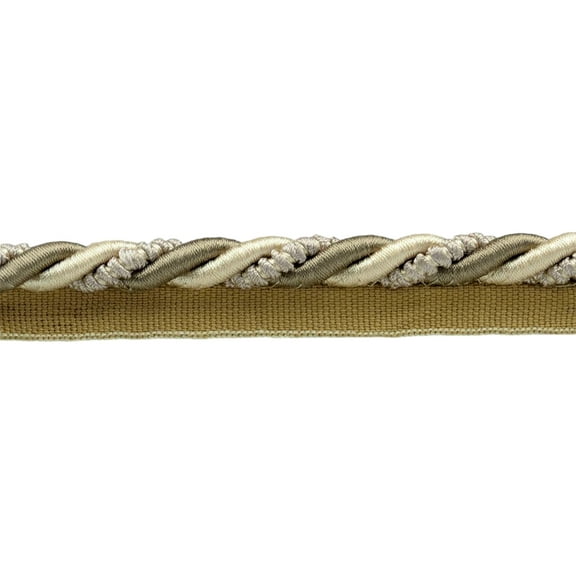 5/8" (1.5cm) Ellora Collection Large Twisted Decorative Rope Cord with Lip | Cord Trim # 0058EL,, Sandpiper Ivory #EL03 (Cream Ivory, Pewter Grey, Off White) Sold By The Yard (36"/3 ft/0.9m)