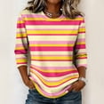 thumbnail image 2 of JULMCOMO Shirts for Women Striped Crew Neck 3/4 Sleeve Casual Loose Fit T Shirts Color Block Comfy Trendy Summer Tops Light pink S, 2 of 6