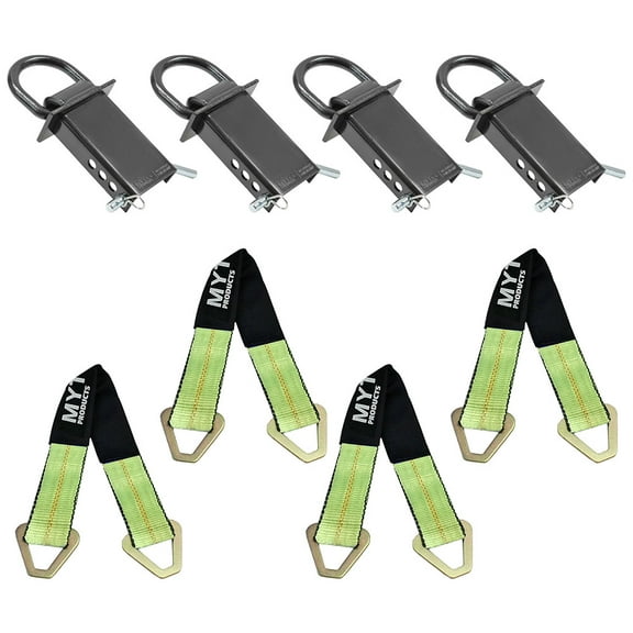 Car Tie Down Straps Kit for Trailers with 4 Pack Stake Pocket D Ring and 4 Pack 2" x 24" Axle Strap w/ Magnetic D Rings 10,000lbs Breaking Strength, Used for Car, Truck, UTV Transport