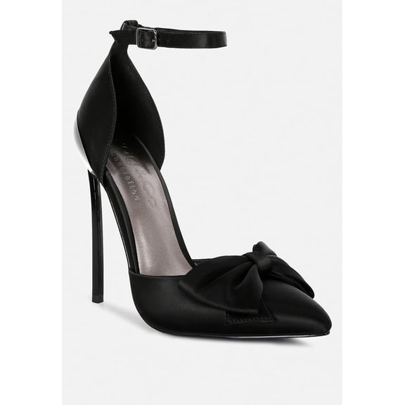 DINGLES Black Bow Embellished Satin Stiletto Sandals