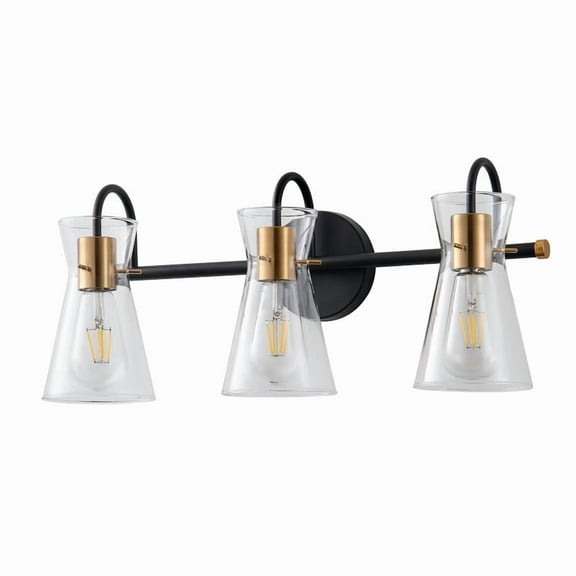 Aiwen 3-Light Vanity Lights with Clear Glass Cone Shades, 21.85 inches Black Finish Wall Lights fot Bathroom, Living Room