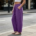 thumbnail image 5 of TEAJOPSUU Womens Elastic Waist Harem Pants Cotton Blend Casual Tapered Baggy Wide Leg Trousers with Pockets Summer Daily Beach Wear Purple, 5 of 7