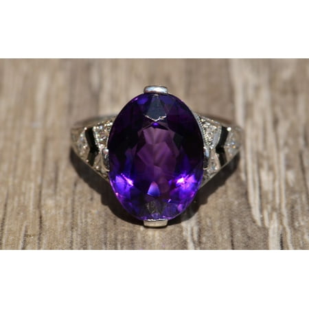 The Chloe: Antique Tiffany & Company Engagement Ring set with Amethyst, Onyx and Diamonds