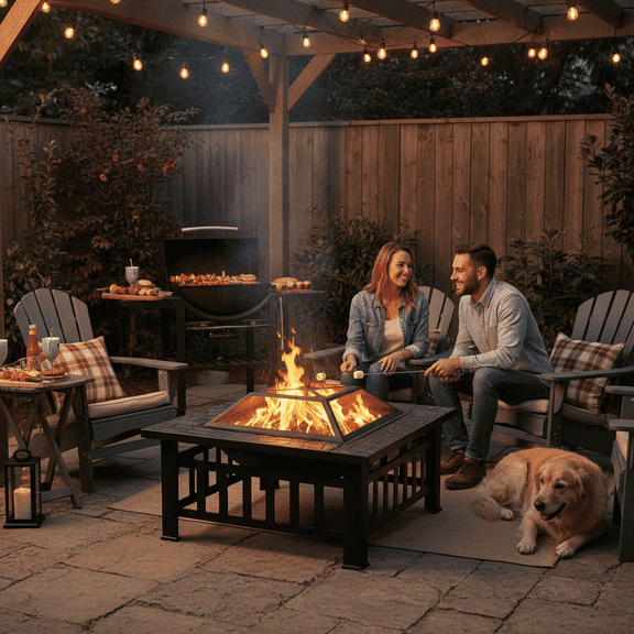 Segmart Fire Pit for Outside, 32'' Outdoor Wood Burning Fire Pit with Mesh Lid & Poker, Firepit Bowl with Spark Screen for Backyard Garden Patio Bonfire, Black