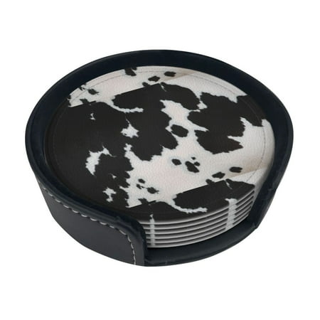 

6 Pieces Of Round Leather Coasters Anti-Fouling And Anti-Ironing Coasters Suitable For Home Restaurants Kitchen Offices And So On Cowhide Texture