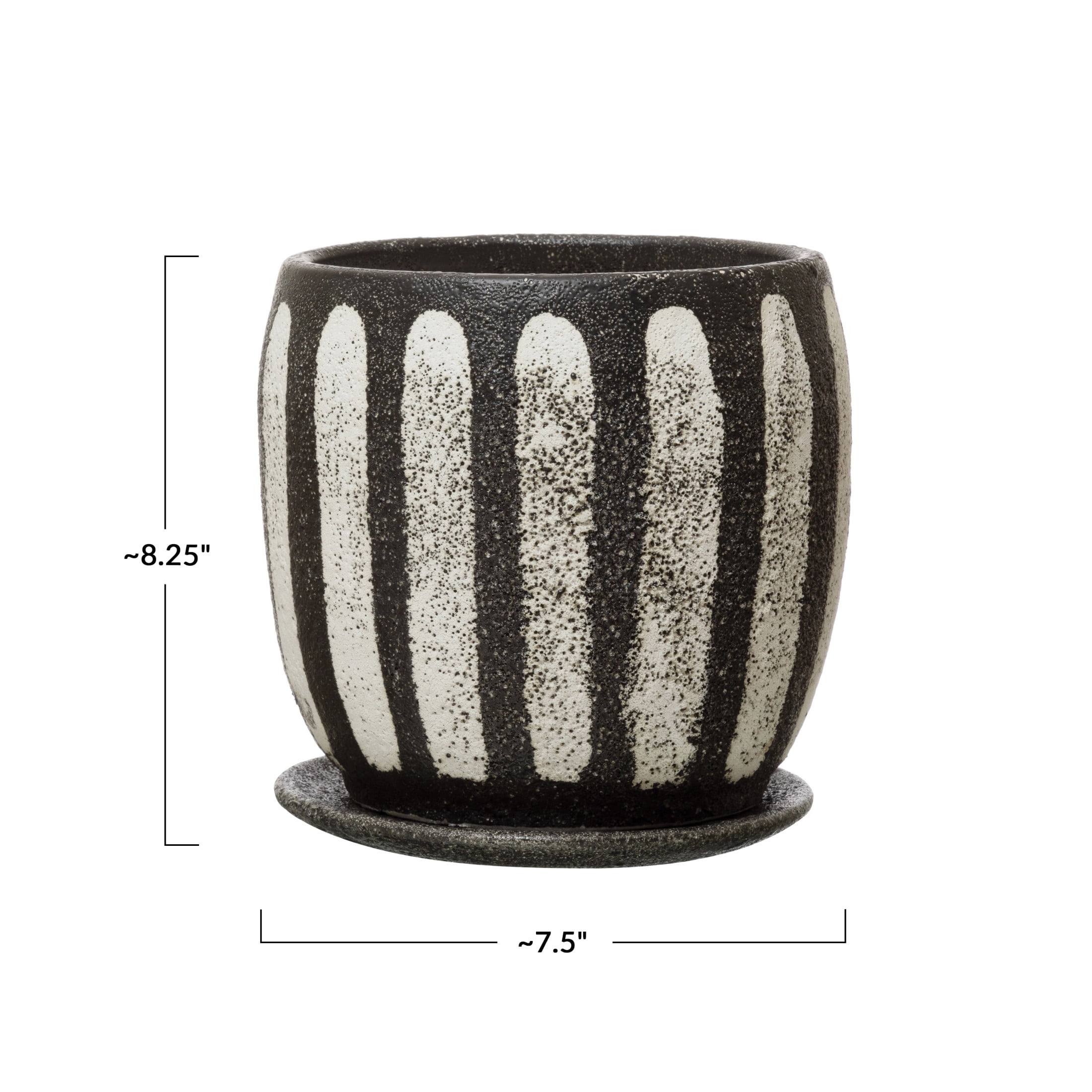 Creative Co-Op Hand-Painted Terra-cotta Planter with Saucer, Black & White (Holds 6" Pot)