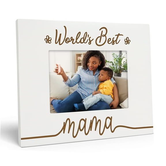 Darling Souvenir Made With LoveEngraved Table Top Photo FrameWooden World's Best Mama Quotes White Picture Frame Gift For Mother's Day, 4x6Photo Size Horizontal