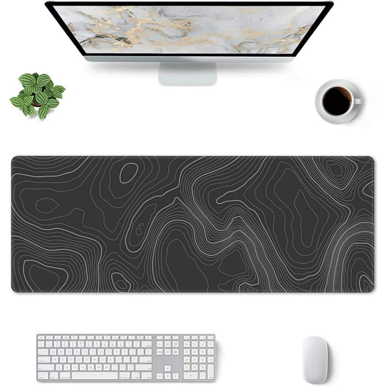 Topographic Contour White Gaming Mouse Pad XL Topo Geographic Map Lines  Extended Large Mouse Pad Big Desk Mat Non-Slip Rubber Base Stitched Edge  Long