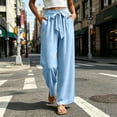 thumbnail image 2 of Women's High Waist Paperbag Bow Wide Leg Pants, Drawstring Flowy Pocket Polyester Trousers, Soft Airy Casual Bottoms for Vacation Social Gatherings Daily | TruHer,Light Blue L, 2 of 9