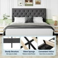 thumbnail image 6 of Sifurni Queen Fabric Upholstered Platform Bed Frame with Adjustable Diamond-Tufted Headboard, Dark Gray, 6 of 9