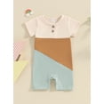 thumbnail image 2 of Bslissey Baby Girls Boys Short Sleeve Jumpsuit Contrast Color Crew Neck Romper Shorts Newborn Infant Casual Summer Bodysuit for Daily 3M 6M 12M 18M, 2 of 8