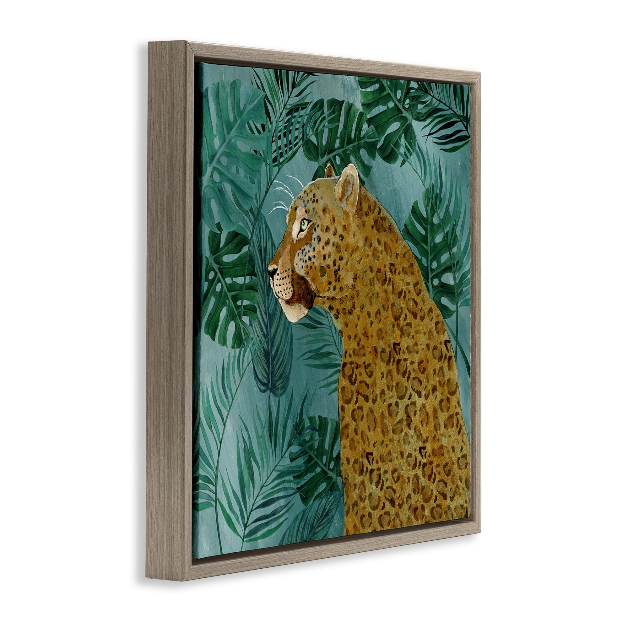 Stupell Industries Monstera & Palms Cheetah Animals Painting Brown Floater Framed Canvas Art Print Wall Art, 25 x 25