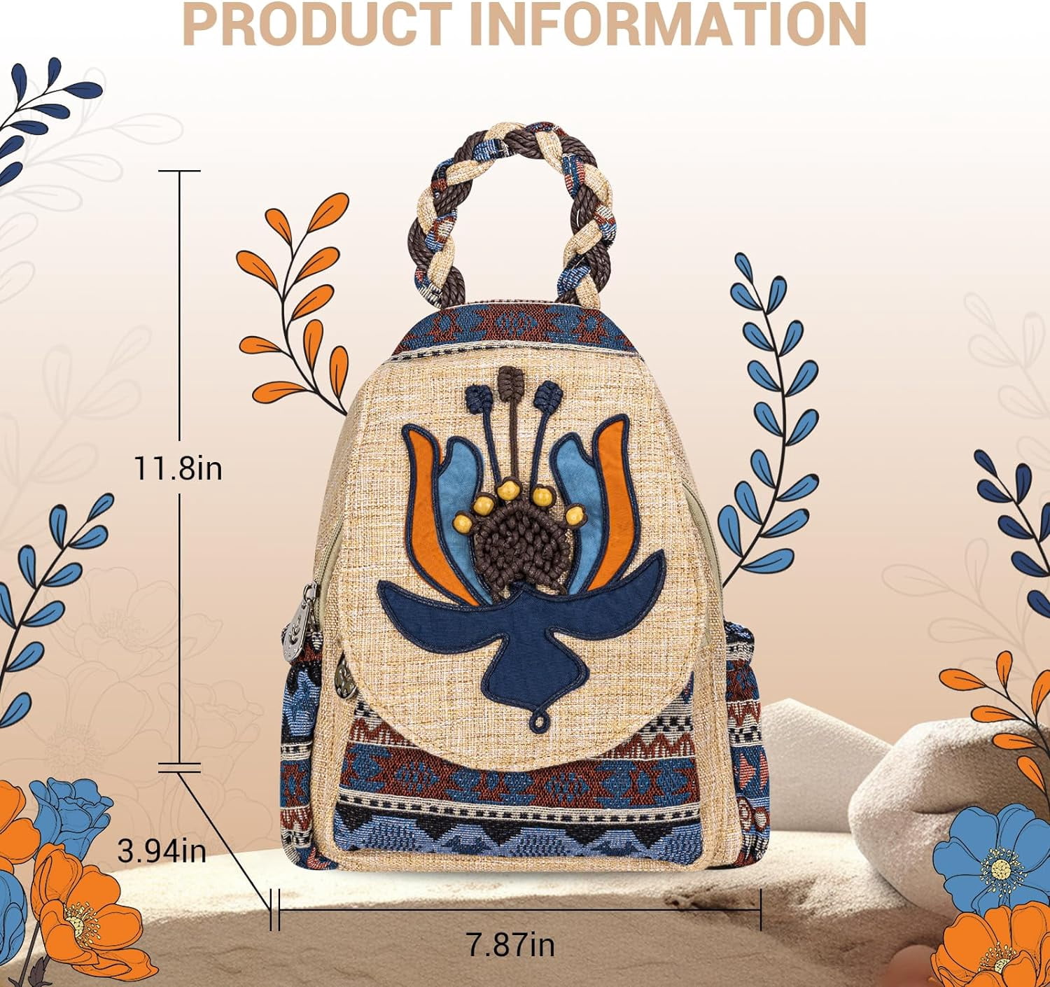 Backpack for Women, Boho Crossbody Sling Bags for Women with Cute Hand-woven Pattern Mini and Small Backpack (Flower)