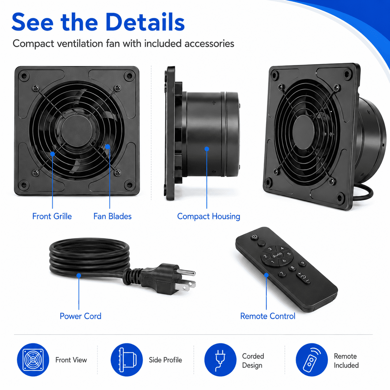 AIDEL 6 Inch Kitchen Exhaust Fan with Remote Control, 9-Speed EC Motor Inline Ventilation Fan with Timer, Low Noise Air Extractor for Kitchen, Bathroom, Attic and Indoor Venting