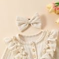 thumbnail image 5 of GYRATEDREAM Newborn Baby Girl Cute Outfits Infant Ruffle Long Sleeve Solid Color Bow Ribbed Romper Bodysuit Headband 2Pcs Set Apricot for 0-12M, 5 of 8