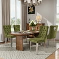 thumbnail image 3 of DONICK Velvet Upholstered Dining Chairs,Wing Back Side Chair Tuft Nailhead Ring Pull Metal Legs(Olive,Silver Legs,Set of 2), 3 of 10