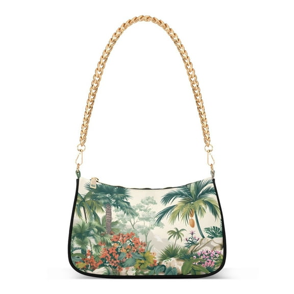 Ryvnso Palm Trees and Flowers Womens Chain Shoulder Bag Tote Handbags Clutch Hobo Purse with Zipper for Travel