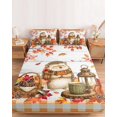 thumbnail image 2 of Full Size Fitted Sheet Set - Hedgehog Fall 3 Piece Bedding Sets 16" Deep Pocket Fitted Sheet with 2 Pillowcases, Thanksgiving Pine Cones Maple Wooden Plaid Brushed Microfiber Hotel Luxury Bed Sheets, 2 of 9