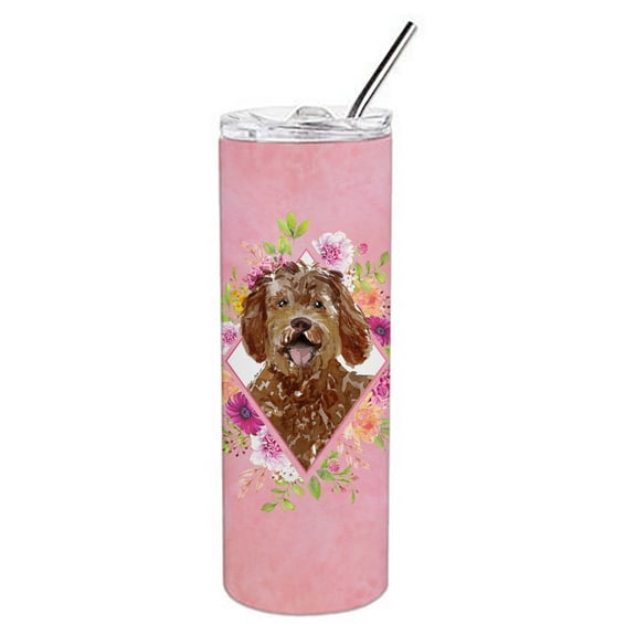 Carolines Treasures CK4228TBL20 Labradoodle Pink Flowers Stainless Steel 20 oz Skinny Tumbler 20 oz multicolor