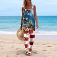 thumbnail image 3 of Iaqnaocc 4th Of July Outfits for Women Patriotic American Flag Floral Print Womens Jumpsuit Flag Sleeveless Wide Leg Summer Adjustable Strap Plus Size Jumpsuits Overalls Blue XL, 3 of 4