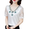 thumbnail image 2 of sunsanly Women Spring Shirt Plus Size Lace Patchwork Short Sleeves V Neck Pullover Match Pants Chiffon See-through Spring Blouse Women Clothes, 2 of 8