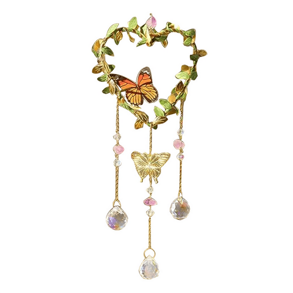 Heart Suncatchers Window Hanging, Colorful Crystal Suncatcher with Butterfly, Crystals Light Catcher with Prisms Garden