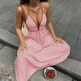 thumbnail image 3 of Uootdi Womens Maxi Dresses Vertical Stripe Print Halter Neck Deep V Sleeveless Flowy Long Dresses Sundresses Boho Vacation Style Gift, 3 of 8
