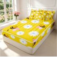 thumbnail image 2 of Erosebridal Cute Bug Bee Zipper Queen Comforter Set with Fitted Sheet and 2 Pillowcases,Coastal Daisy Flower Zipper Bedding Set,Yellow Pink,Colorful Stars Reversible,4pcs, 2 of 8