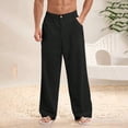 thumbnail image 2 of LWavelet Mens Linen Wide Leg Pants Elastic Waist Button Detail Summer Pants Black M, 2 of 6