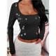 thumbnail image 5 of Camisetas de Larga para Mujer, Tops Cortos, Moda de Otoño, Cuello Cuadrado, Camisetas Básicas para Salir, Ropa Y2K Negro M, 5 of 8