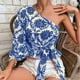thumbnail image 4 of Blusa estampada sin espalda con manga tres cuartos y cuello sesgado a la moda para mujer Fridja  czfsfas5971, 4 of 9