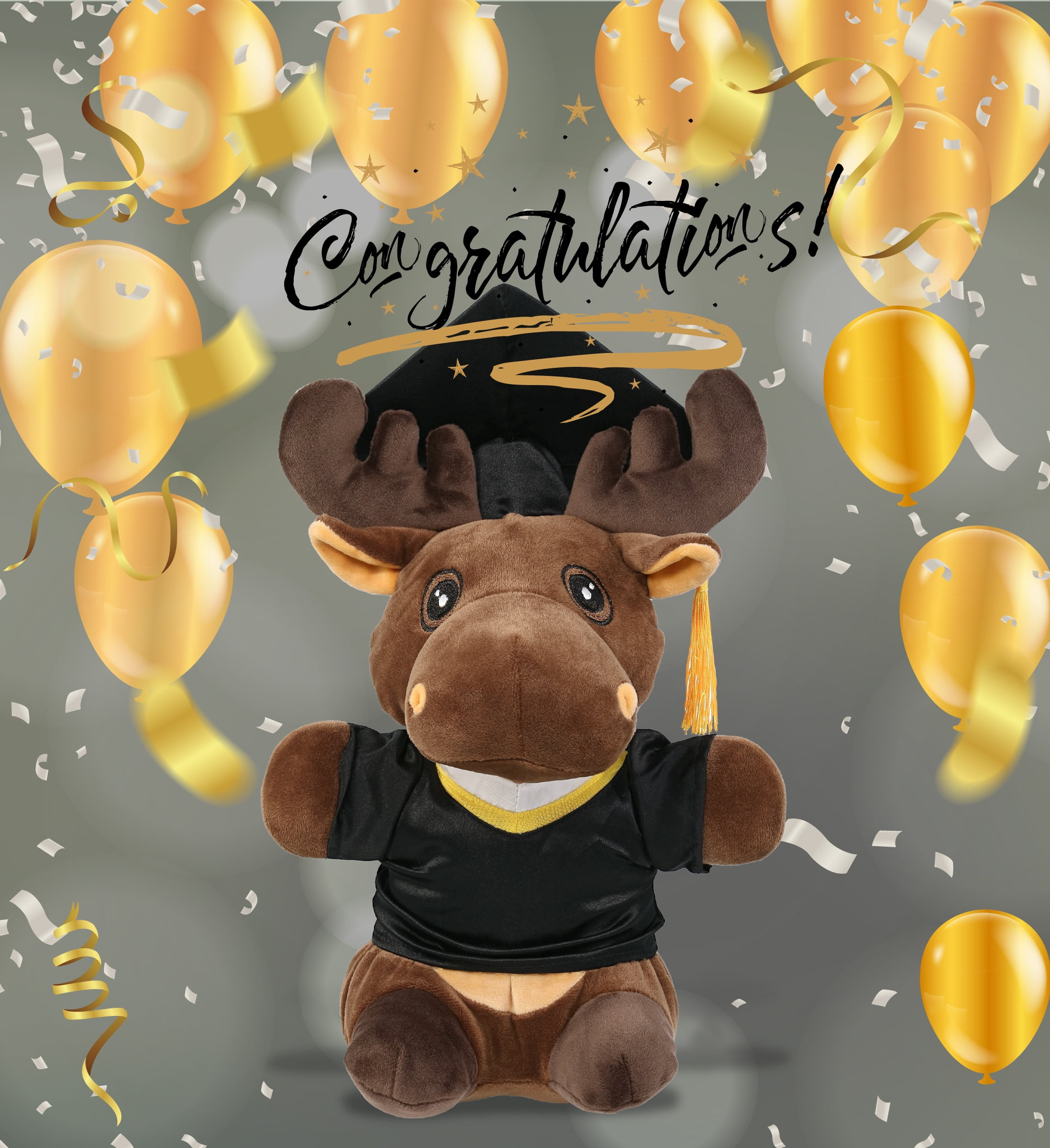 DolliBu Standing Moose Graduation Plush Toy - Snug-Mooshies Moose Plush Graduation Stuffed Animal Dress Up with Graduation Gown and Cap with Tassel Outfit - Congratulatory Graduation Gift - 7 Inches