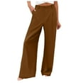 thumbnail image 1 of Pantalones anchos con cintura elástica para mujer: pantalones holgados y cómodos con bolsillos, cintura media, poliéster, para todas las estaciones, 1 of 8