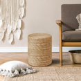 thumbnail image 2 of Wubio Pouf Ottoman, 100% Handwoven Seagrass Braided Pouffe, Boho Decor Floor Chair for Couch or Desk, Outdoor Ottomans for Garden, Round Footrest with Wood Frame-Natural, 2 of 10