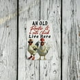 thumbnail image 5 of [Farmhouse Style] Vintage-Style Funny Chicken Metal Sign - 'An Old Rooster &amp; A Cute Chick Live Here' - 12x8 Inch Retro Farmhouse Wall Decor for Home, Kitchen, Bar, or Office, 5 of 8
