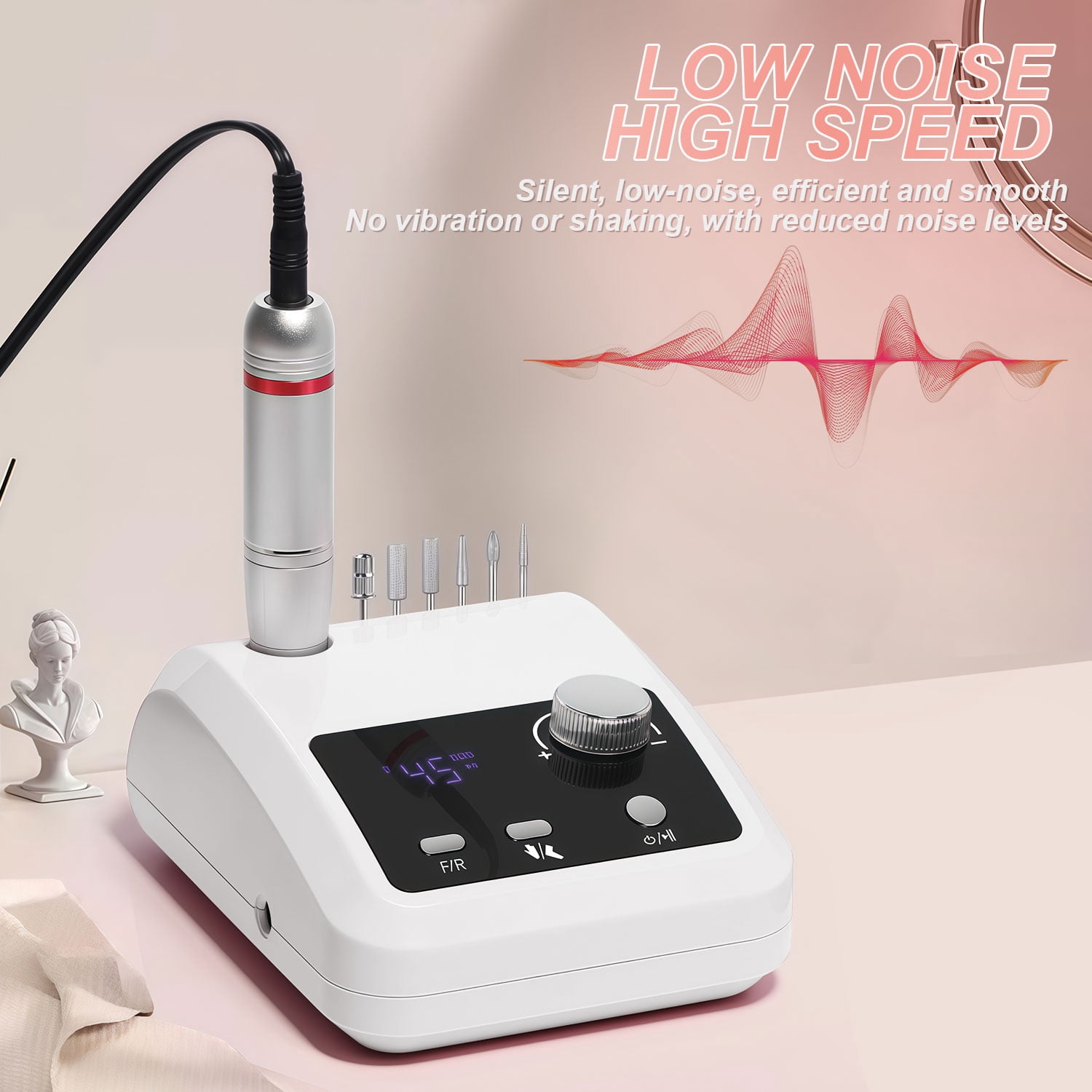 AIRKOUL Electric Nail Drill Professional: 45000 RPM Nail File Kit Machine with LCD Display, Hand & Foot Control Low Noise for Acrylic, Gel Nails, Manicure & Pedicure - Salon & Home Use