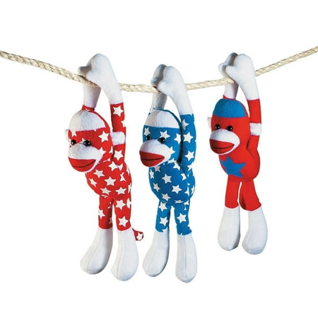 Arm Monkey - Assorted Plush Long Arm Patriotic Sock Monkeys - 12 Count