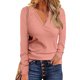 thumbnail image 5 of Blusa De Manga Larga Blusa Casual Ajustada Mujer Escote En V Túnica Tops Manga Larga Botón Frontal Casual Slim Fit Blusa Acanalada Para Trabajo Fiesta Exterior Rosa M ANGGREK Rosa M, 5 of 6