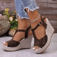 thumbnail image 3 of Rokment Womens Platform Wedge Dressy Sandals Stylish Casual Leopard Suede Peep Toe Ankle Strap Linen Chunky High Heels Gladiator Summer Dress Shoes Brown Size 9, 3 of 8