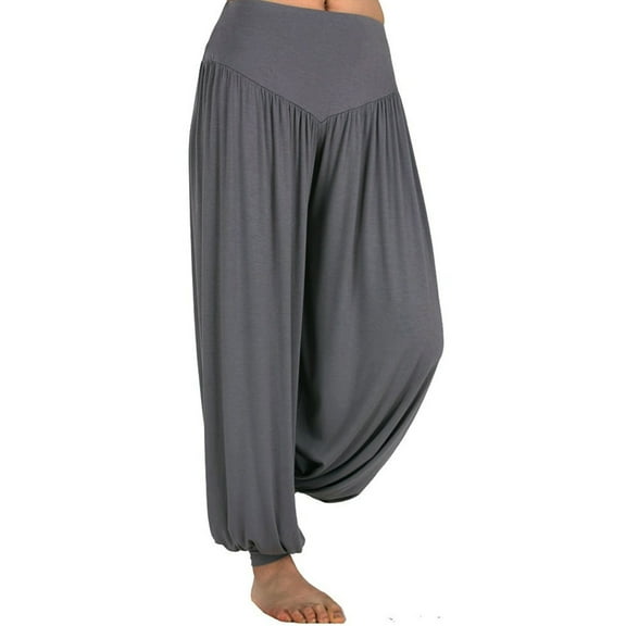 Women Ladies Casual Yoga Dance Long Pants Slacks Bloomers Wide Leg Activewear Relaxed Fit Pants, M-2XL, Black/Gray/Dark Grey
