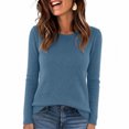 thumbnail image 6 of LYEAA Knit Tops for Women Crewneck Long Sleeve Basic Shirts Lightweight Tee Solid Casual Fall Clothes Dark Blue 2XL, 6 of 6