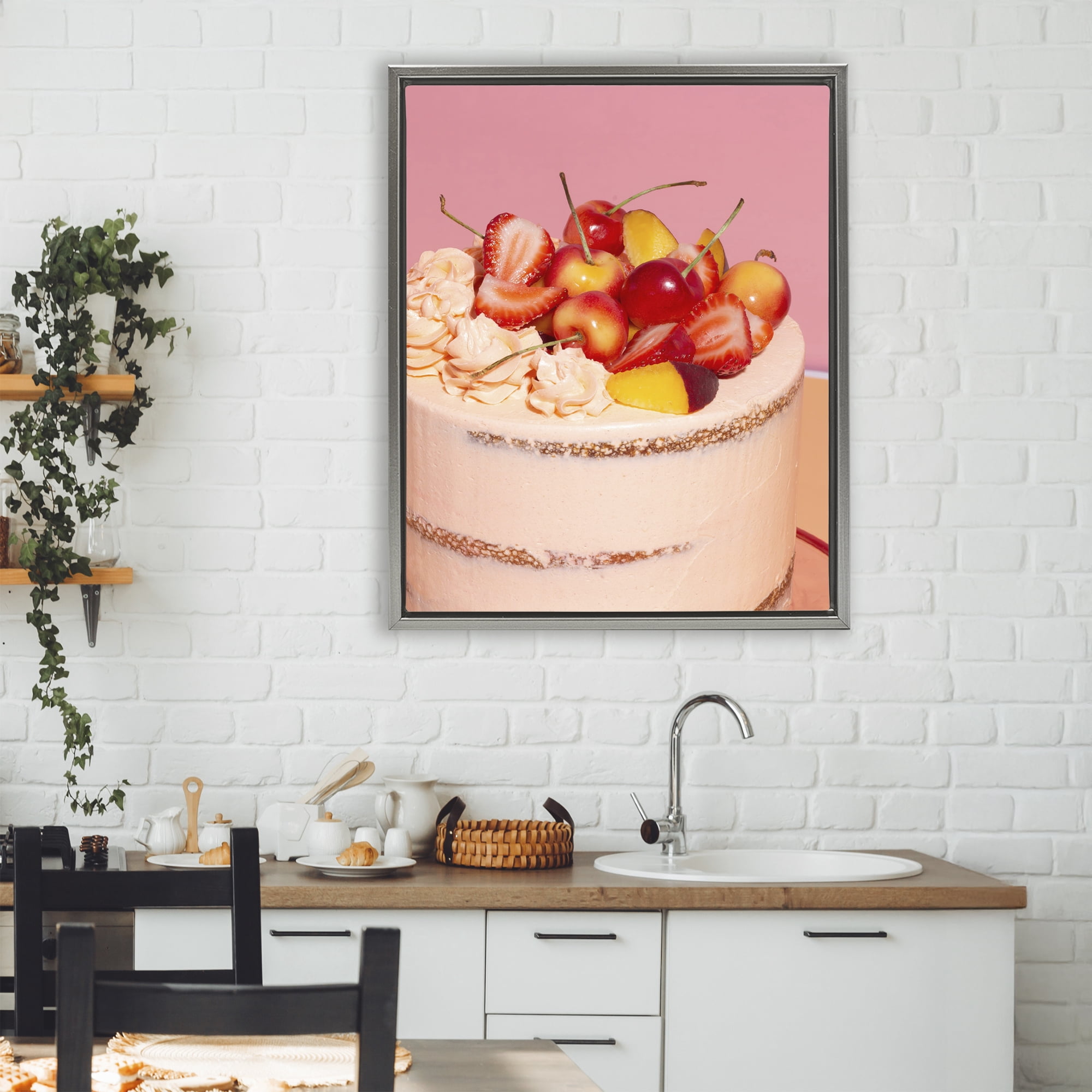 Stupell Industries Strawberry Fruit Cake Gray Framed Floater Canvas Wall Art, design by LISH Creative