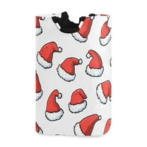 Yayeee Freestanding Laundry Hamper with Handle Collapsible Large Storage Basket for Clothes, Santa Hats Pattern