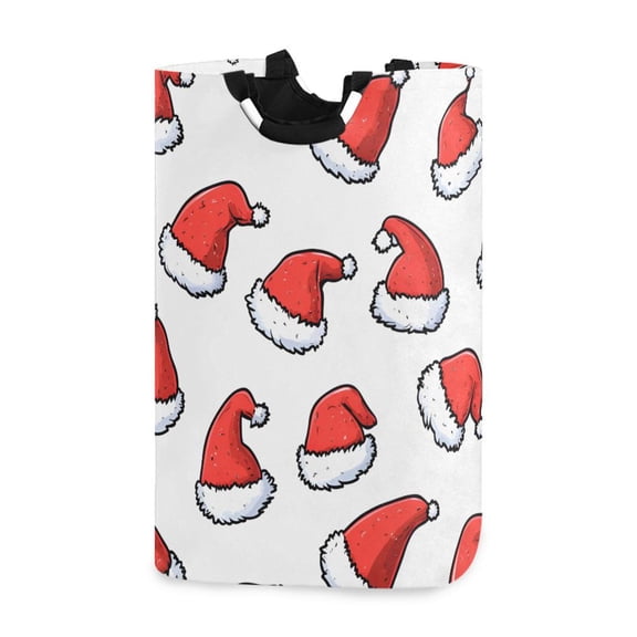 Yayeee Freestanding Laundry Hamper with Handle Collapsible Large Storage Basket for Clothes, Santa Hats Pattern