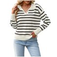 thumbnail image 1 of Chandail Rayé Femme Mode Décontractée Imprimé Rayé Tricot Chandail Manches Longues Col Rabattu Hauts, 1 of 8